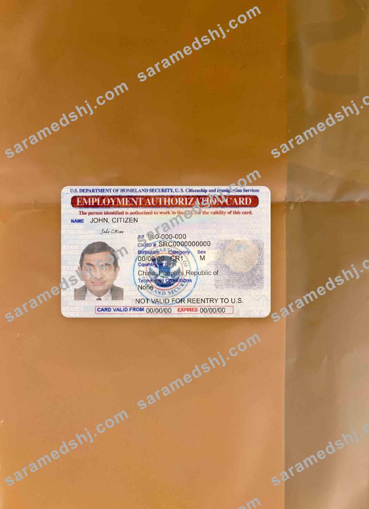 United States employment authorization card photolook FRONT